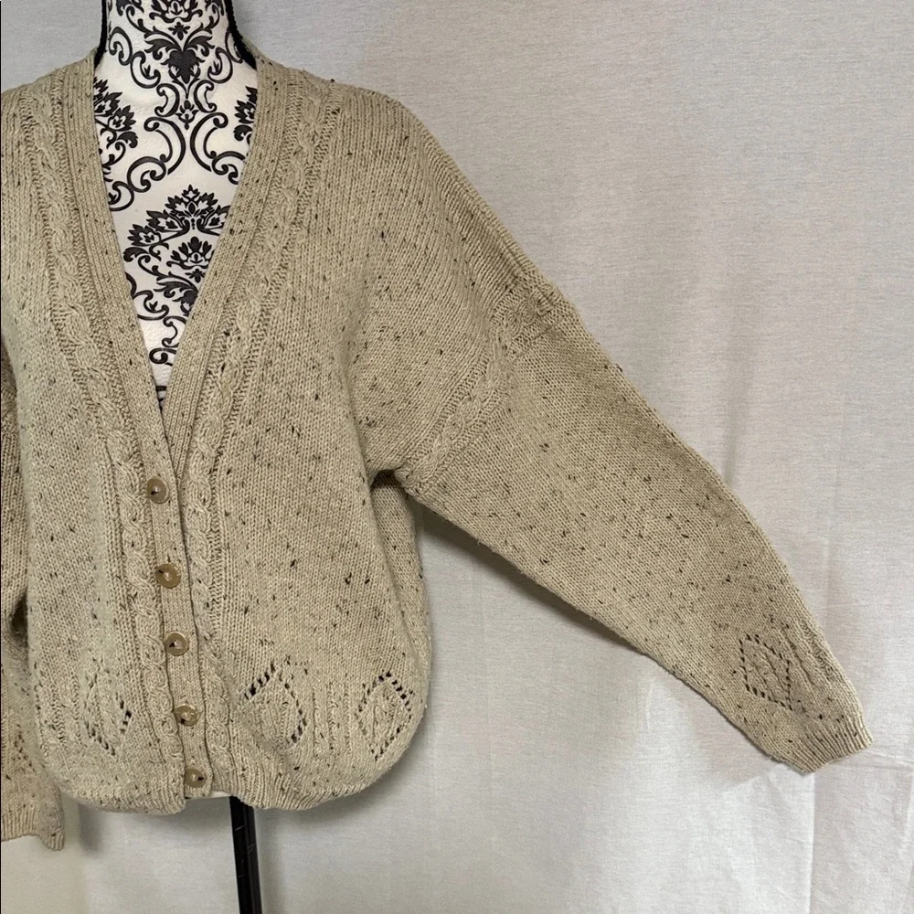 Outback Red Beige Button-Up Cardigan Crochet Open Knit Vintage 80’s Cozy Cabin